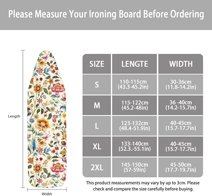Boho Ironing Board Cover, Iron Board Cover Standard Size, Floral Ironing Board