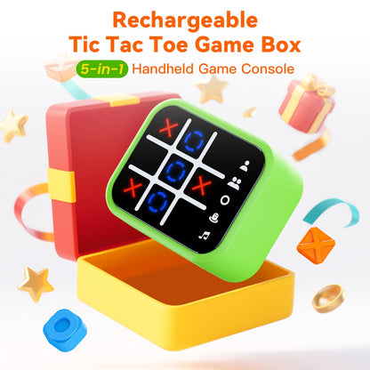 Niufuntek Rechargeable Tic Tac Toe Game Box with 5 Fun Brain Memory Games, Electronic Touchscreen Handheld Game, Portable Digital Puzzle Board Travel Toy, Gifts Choice for Kids and Adults (Green)