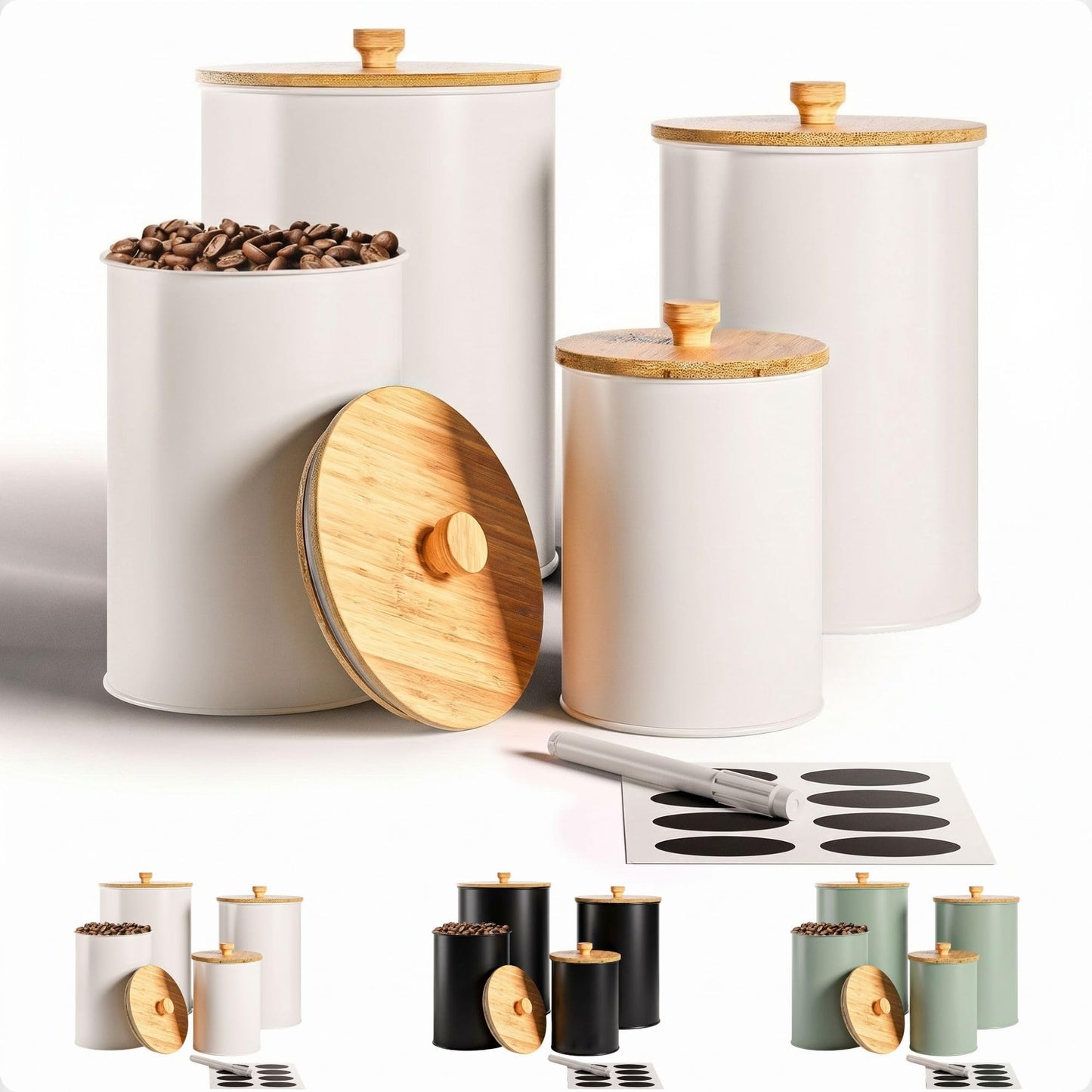 Kitchen Canisters for Countertop Set of 4 with Customizable Chalkboard Labels & Marker Pen - Big Iron Kitchen Canisters with Airtight Lids - White Canister Set - Flour and Sugar Containers Farmhouse