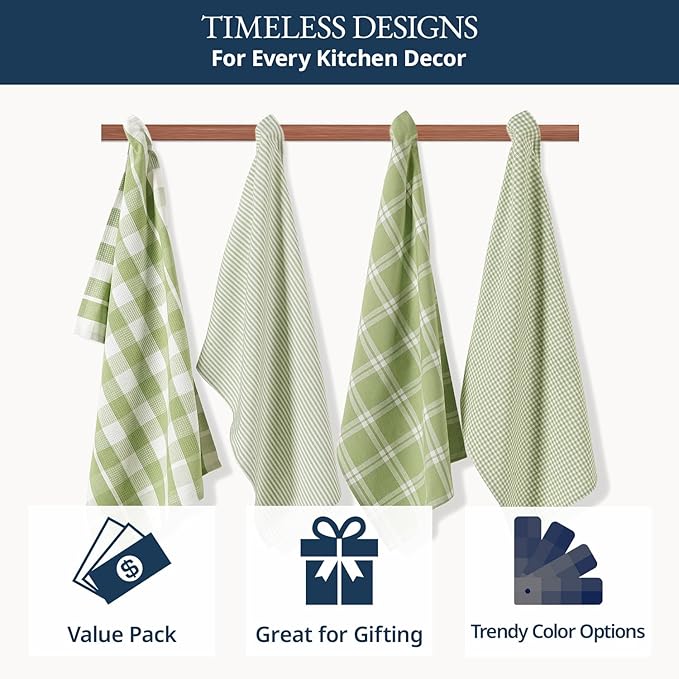 LANE LINEN Cotton Kitchen Towels Set, Quick-Drying Dish Towels