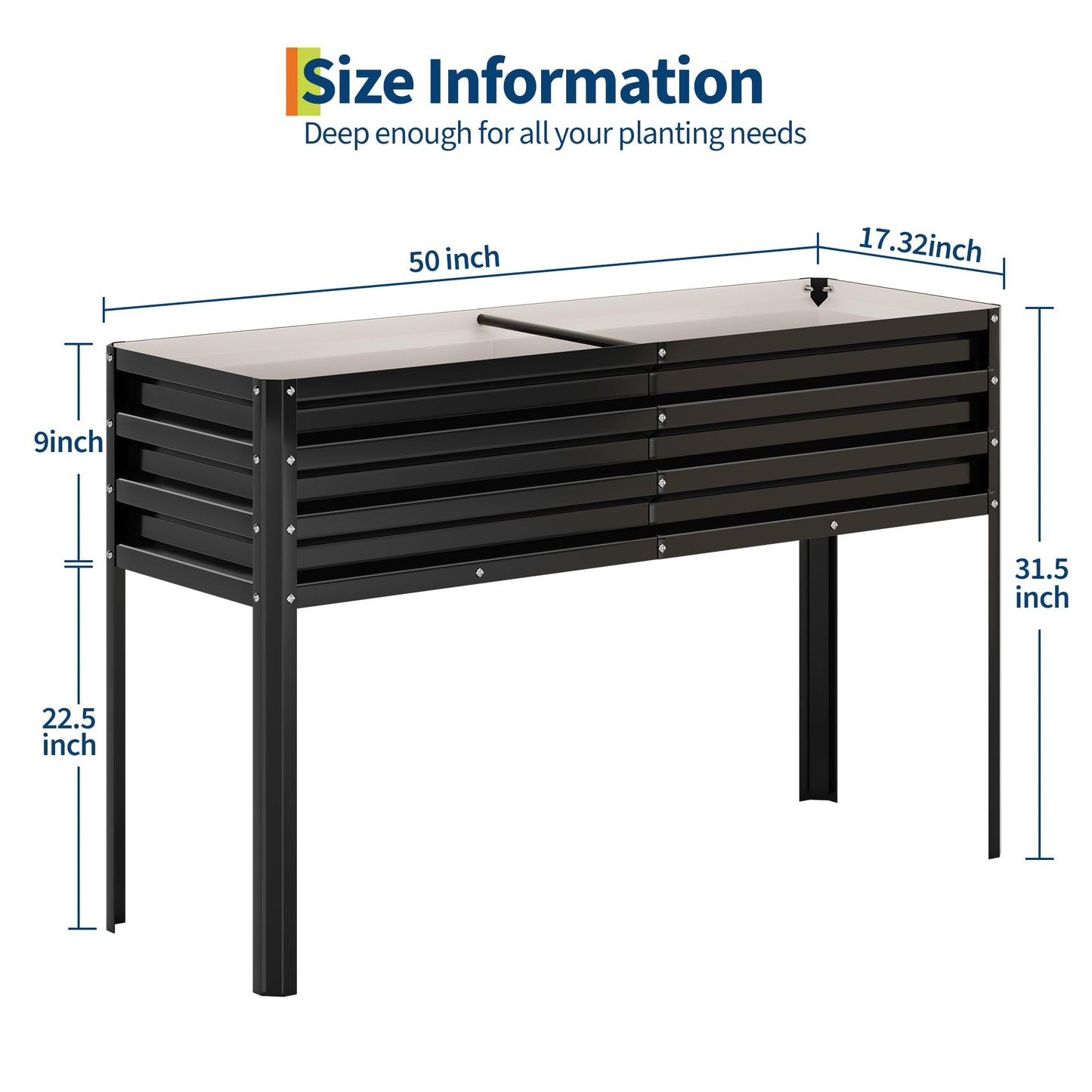Garvee Galvanized Raised Garden Bed with Legs, 50×17×32 in Large Elevated Planter Box for Outdoor Plants, Sturdy Metal Raised Garden Beds for Vegetables, Flowers & Herbs, Backyard, Patio, Black
