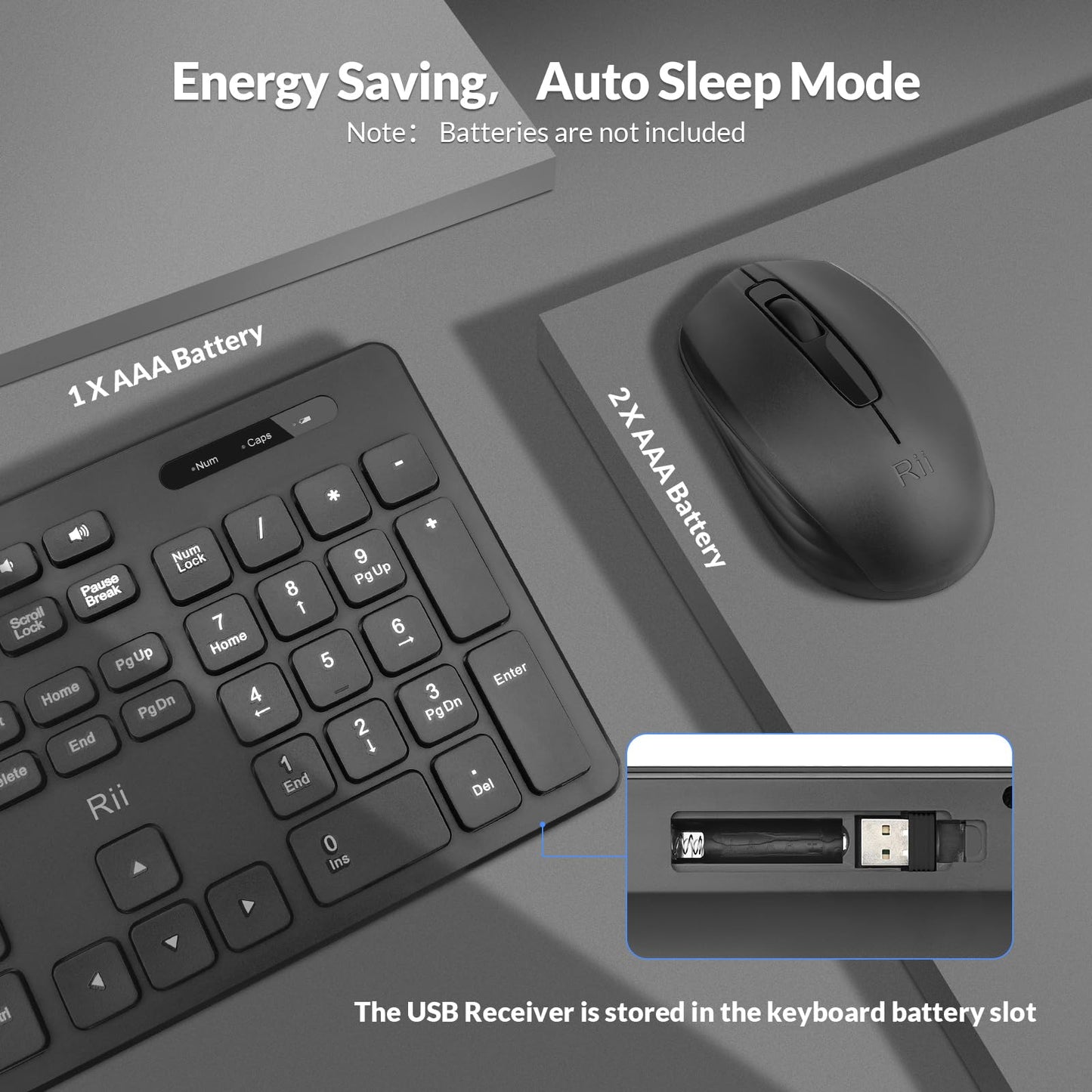 Wireless keyboard and Mouse Set,Rii RK200 Standard Full Size Wireless Keyboard and Mouse 104 Keys for Work Office Home UK Layout(AAA Batteries not Include)