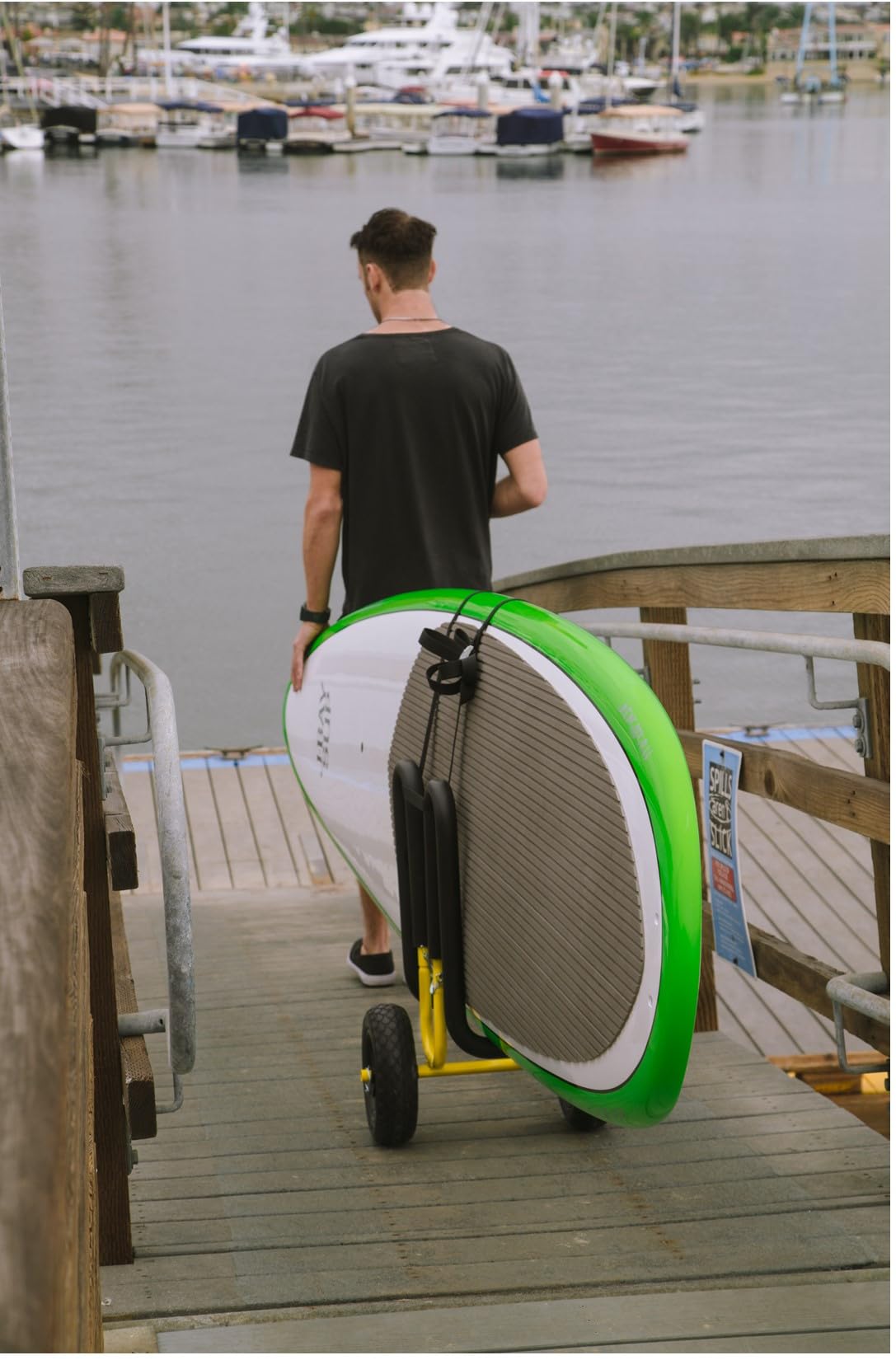 Suspenz Stand Up Paddle Board & Surfboard Transport Cart with Airless Wheels, Single-Up SUP Carrier Trolley, Yellow (22-9911)