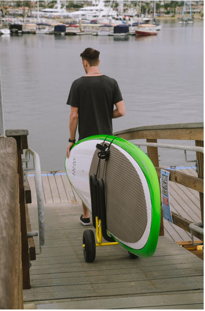 Suspenz Stand Up Paddle Board & Surfboard Transport Cart with Airless Wheels, Single-Up SUP Carrier Trolley, Yellow (22-9911)