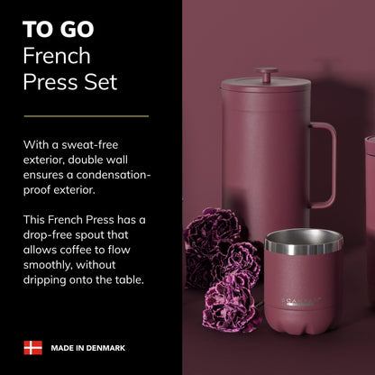 Scanpan TO GO French Press Coffee Maker 1.0L (Forest Green) + 2 Vacuum Cups 350 mL (Forest Green) - 18/8 Food Grade Stainless Steel - Scratch-Free Coating - Dishwasher Safe