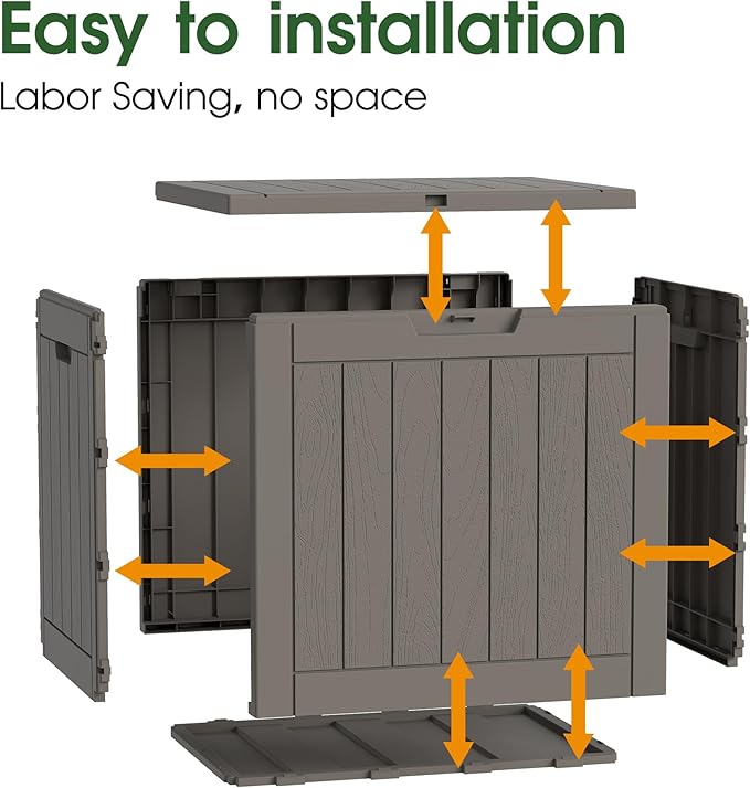 Outdoor Storage Box, Resin Deck Boxes Indoor and outdoor, Waterproof Storage Box Lockable Lid (Grey,32 Gallon)