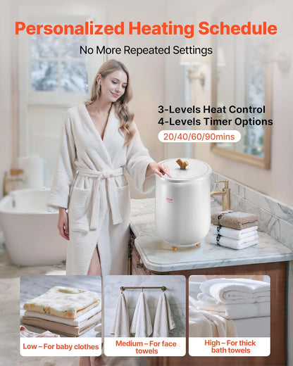 VEVOR Towel Warmers for Bathroom, Towel Warmer Bucket Auto Shut Off for Spa Fits up to 3 Oversized Towels, Blankets, Clothes, Bathrobes, PJ's and More