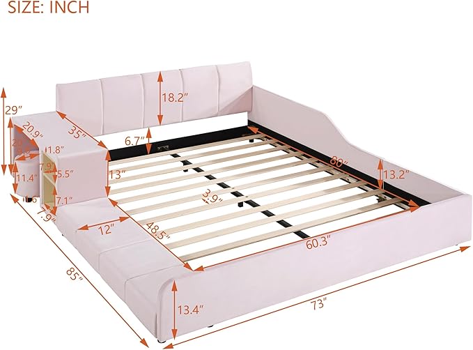 SOFTSEA Queen Upholstered Grounded Bed, Mother & Child Platform Bed