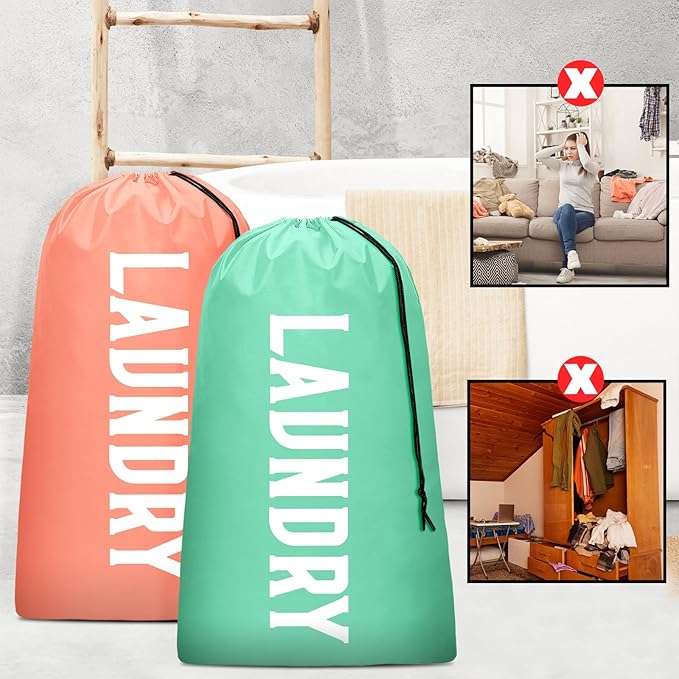 2 Pack XL Travel Laundry Bag, Machine Washable Dirty Clothes Organizer