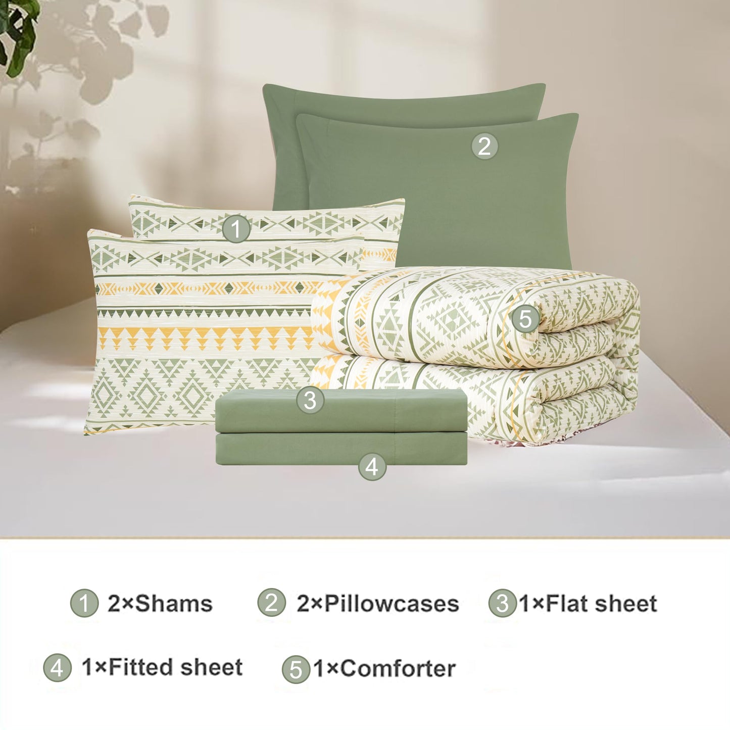 Geniospin Queen Comforter Set - 7 Pieces Reversible Bedding Set, Boho Bed in A Bag, Lightweight Soft Aztec Bedding, All Season Bed Comforter Set with Sheets, Pillowcases & Shams