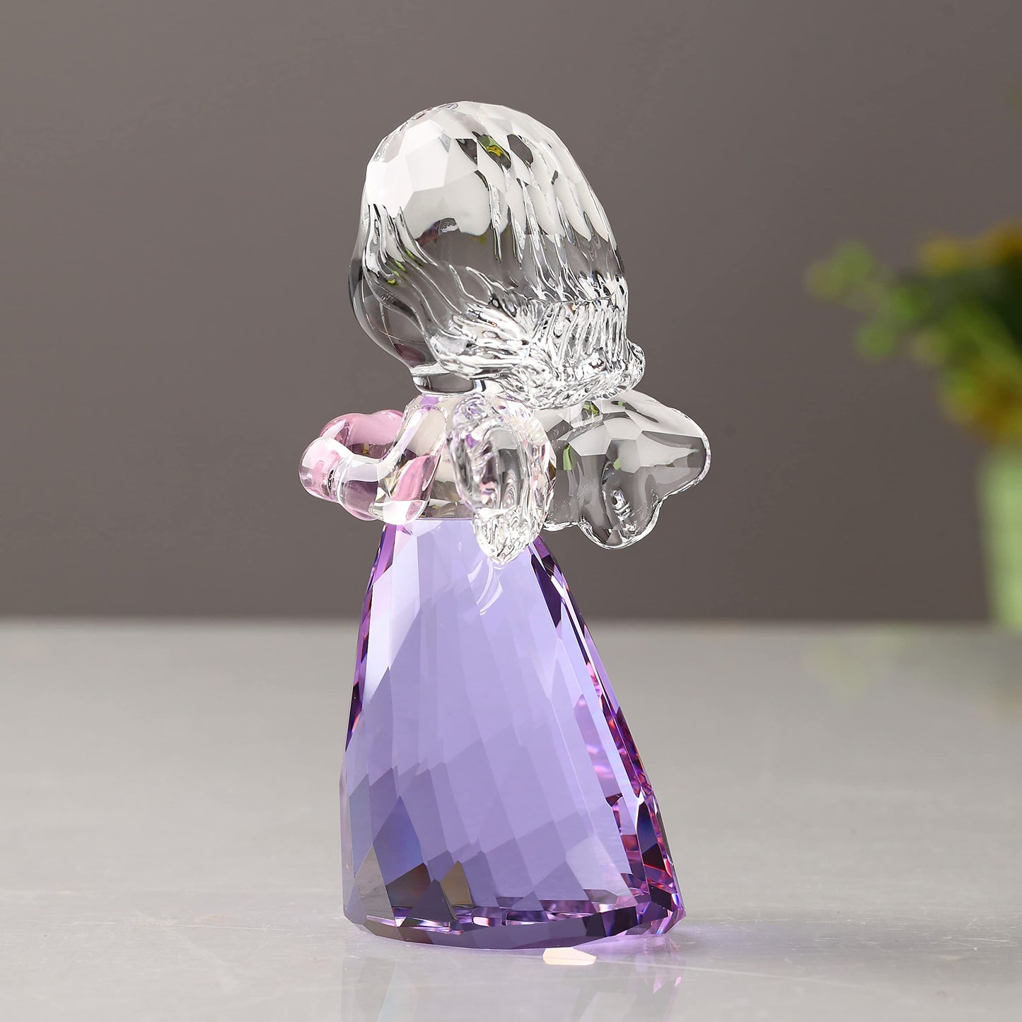 DOJOZ Crystal Little Angel Christmas Birthday Gifts Cherub Figurine Paperweight Decor Ornaments Art Collecible (Purple)