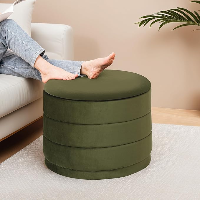 23" Upholstered Round Velvet Ottoman