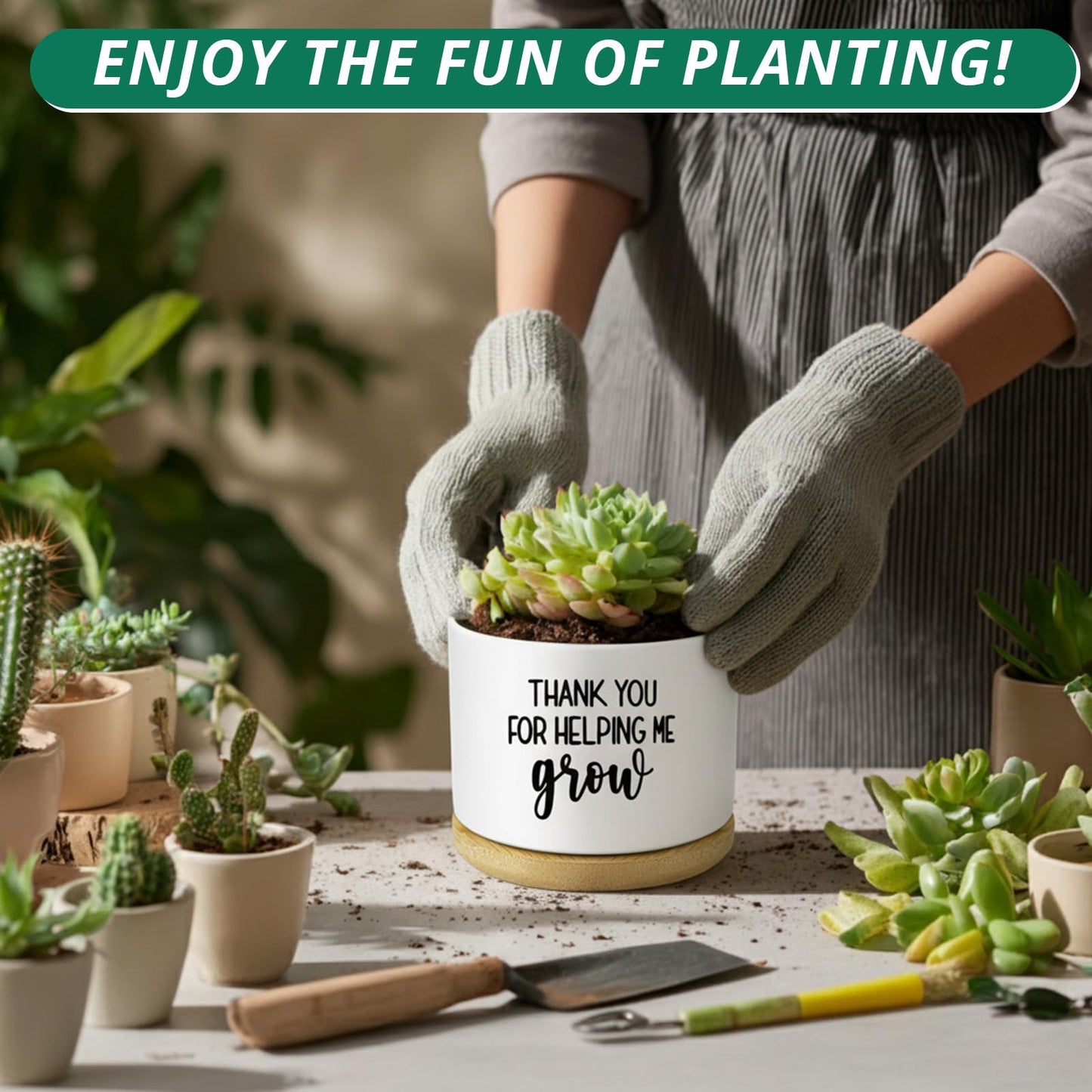 Thank You for Helping Me Grow Plant Pots Funny Small Succulent Pots Gifts Cute Planters Flower Pots Ceramic Pot for Plants Cactus, Thank You Plant Pot for House Indoor Garden, Plant Not Included