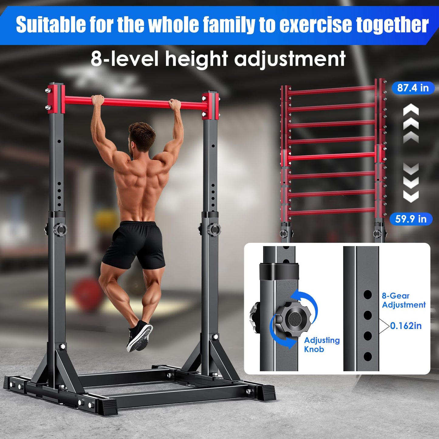 AFFLUENT Pull Up Bar Stand Free Standing Pull Up Bar Station 8 Adjustable Heights Power Tower for Home Gym Workout 330lbs Capacity Red