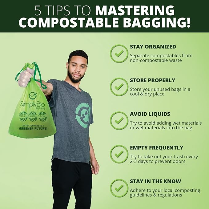 Simply Bio 3 Gallon Compostable Trash Bags Liners Drawstring, Heavy Duty Extra