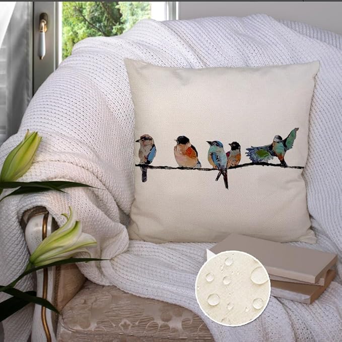 RABUSOFA Outdoor Pillow Covers 20x20 Inch, Outdoor Bird Lumbar Throw Pillow