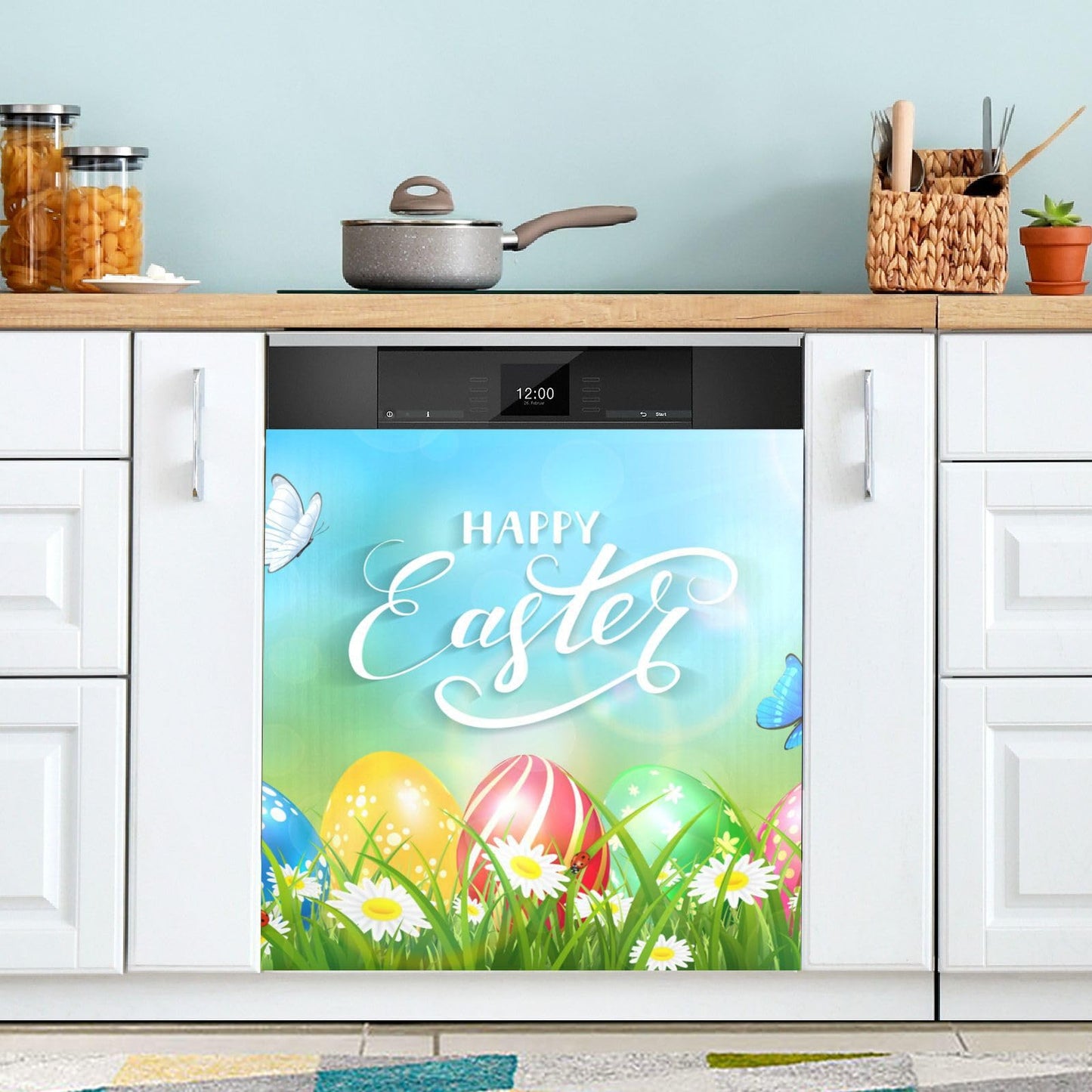 Kigai Easter Eggs Dishwasher Magnet Cover, Reuseable Kitchen Fridge Door Magnet Sticker, Waterproof Refrigerator Microwave Magnet Cover Hoilday Party Decor, 23 x 26 Inch