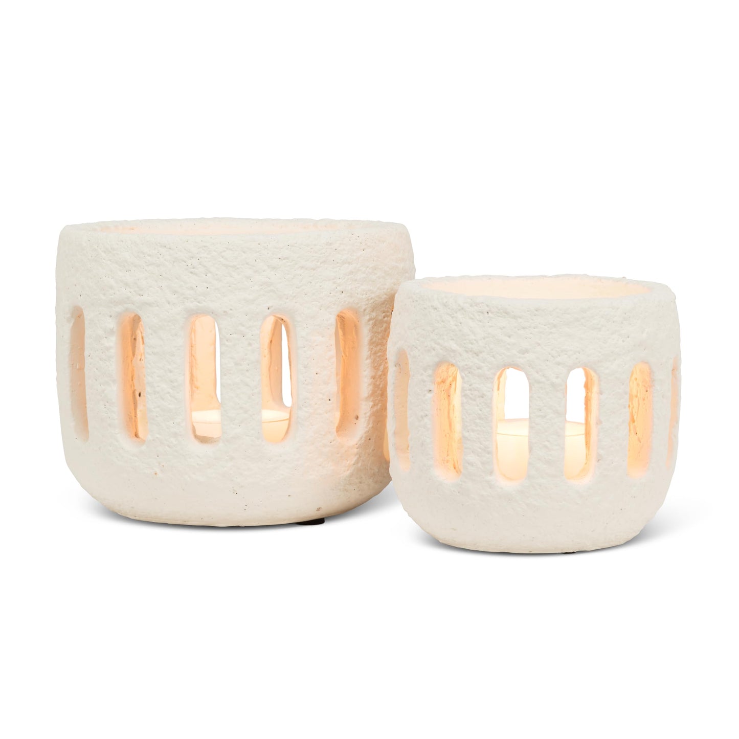 Abbott Collection Large Textured Hurricane Tealight Candle Holder - Cement, Ivory (3.5" H)