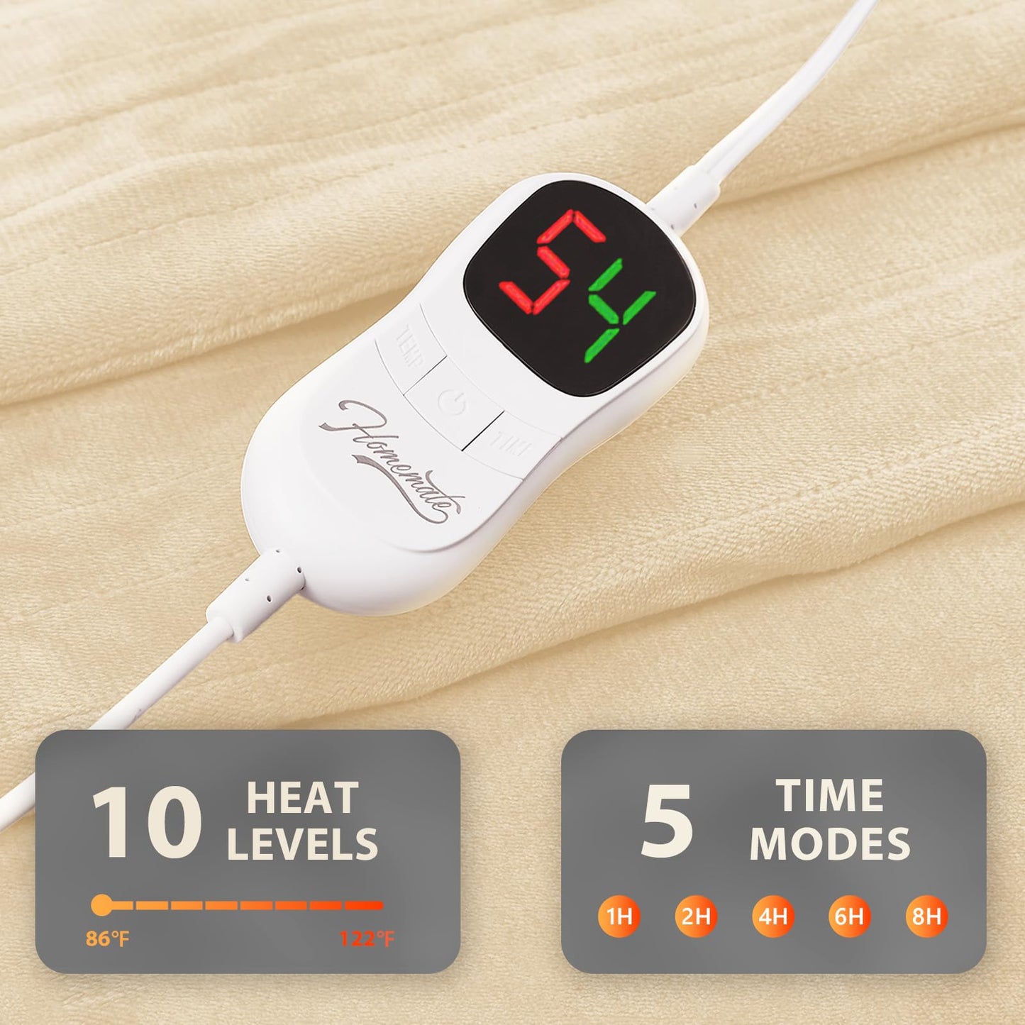 Homemate Heated Blanket Electric Throw - 50"x60" Heating Blanket Throw 1/2/4/6/8 Hours Auto-Off 10 Heat Level Over-Heat Protection Flannel Sherpa ETL Certification