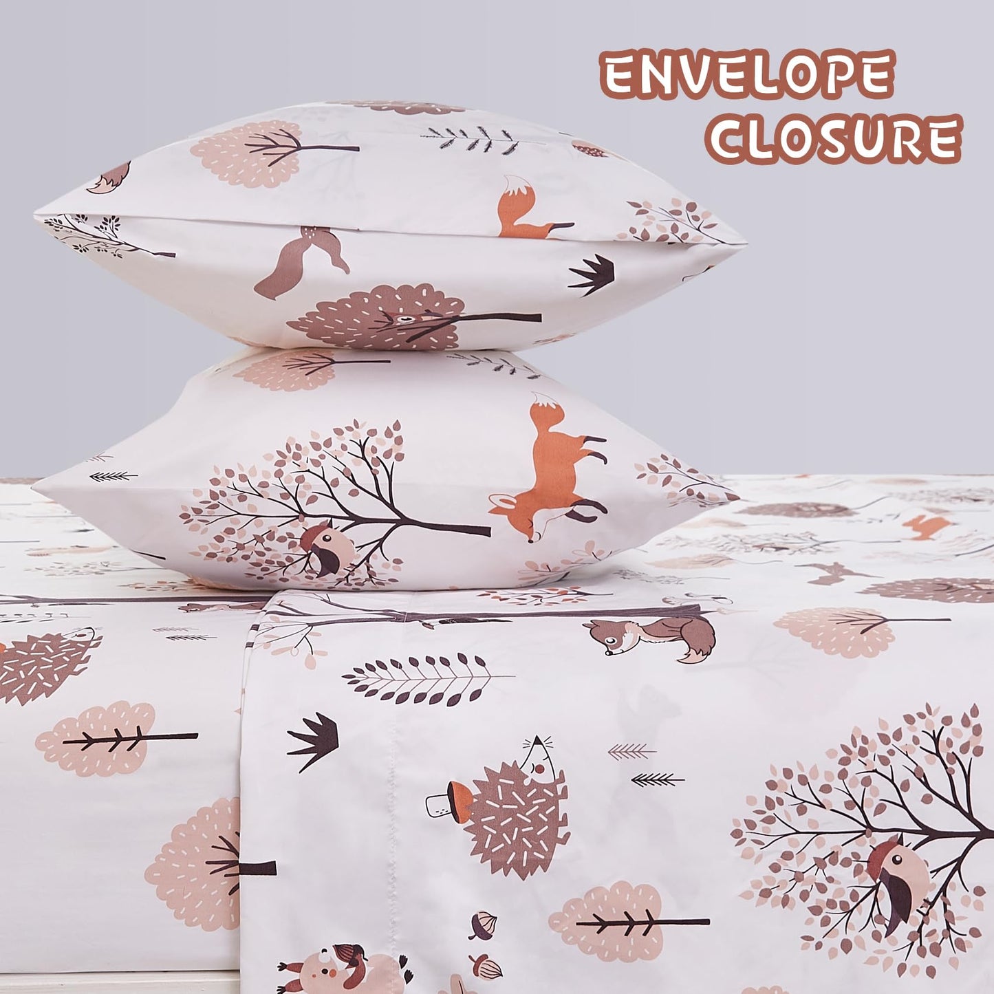 Yibeizi Woodland Forest Kids Sheets Set Twin, Fall Animal Print Bedsheets Camper Themed Microfiber Deep Pocket Bed Sheet & Pillowcase Sets 3 Pieces