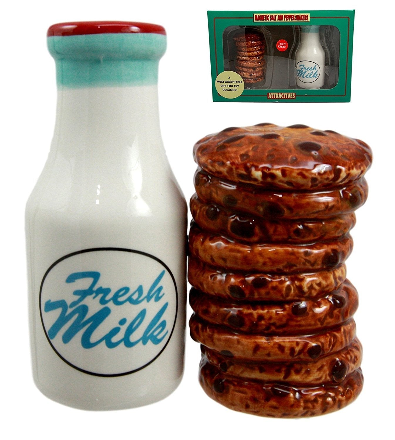 Atlantic Collectibles Breakfast Milk & Chocolate Cookies Magnetic Ceramic Salt Pepper Shakers Figurine Collectible Set