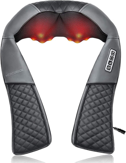 Medcursor Neck Massager, Portable Electric Shiatsu Back Massage Device with Heat, Deep Tissue 3D Kneading Pillow for Muscle Pain Relief (No Battery)