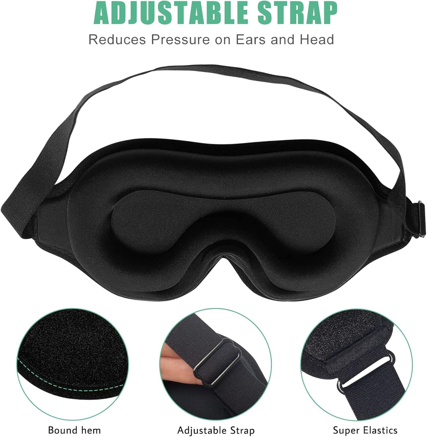 BeeVines 2 Pack 3D Contoured Sleep Mask Sleeping Eye Masks for Lash Extensions, Night Molded Mask with Adjustable Strap, 100% Block Light Eye Shade Cover for Traveling Yoga Nap