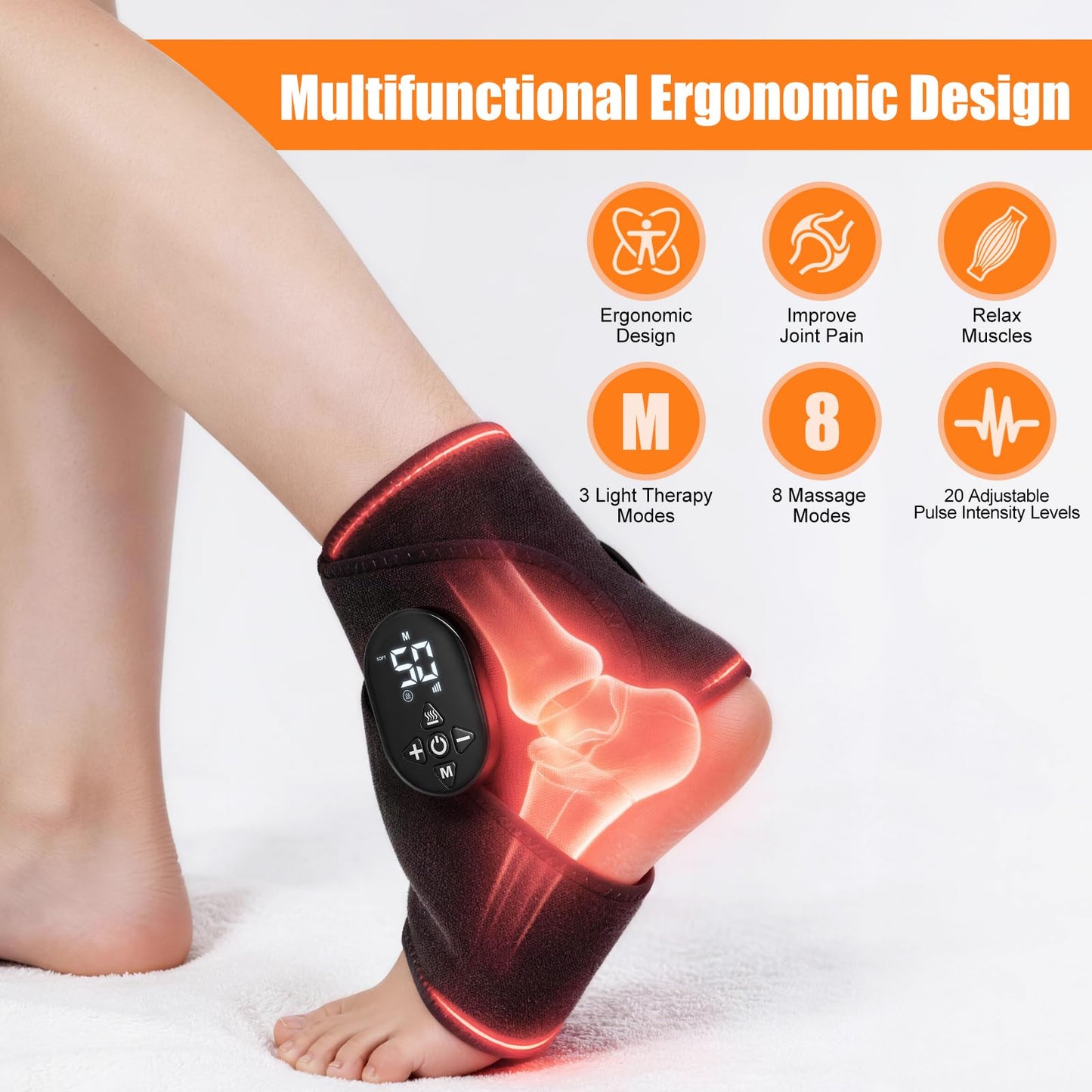 Laokiiy Foot Massager for Neuropathy, with Red Light Therapy for Feet & Ankle, Infrared Neuropathy Triple Therapy Foot Massager with Heat, 8 Massage Modes, 20 Intensity Levels, Body Massager1pack