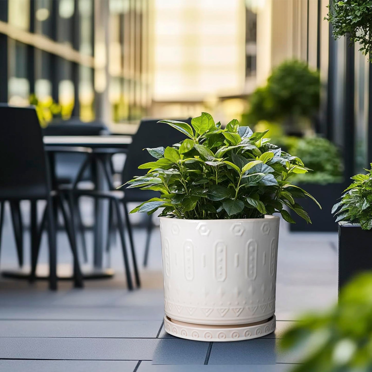 Eightpot Ceramic Pots for Plants 12 Inch - Large Ceramic Planters for Indoor Plants Outdoor Modern Flower Pot with Drainage Holes and Saucer for Office Garden Patio White