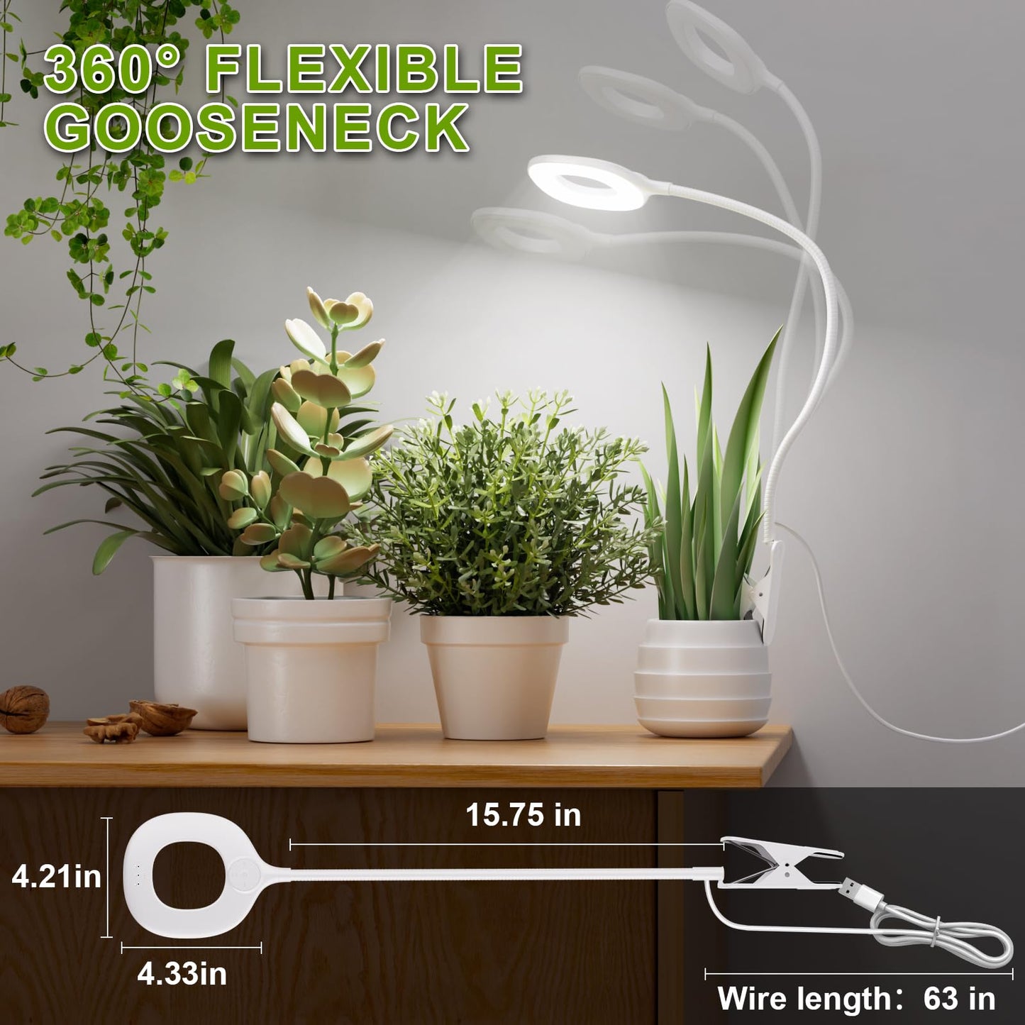 POBOMVOM Full Spectrum Grow Lights for Indoor Plants, Clip On Plant Lights for Indoor Growing with 4/8/12H Timer, 3 Light Modes, 10 Dimmable Levels, Adjustable Gooseneck, Remote Control