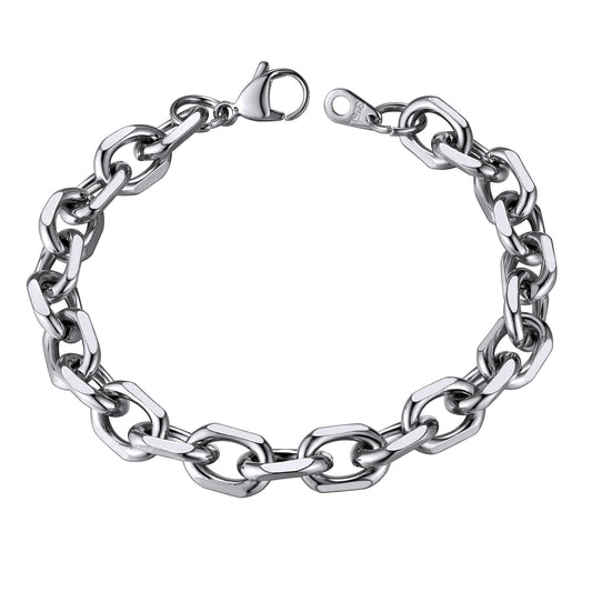 ChainsHouse Cable Chain Bracelet 9mm 7.5 inch 316l Stainless Steel Sturdy and Hip Hop Men Bangle Bracelet