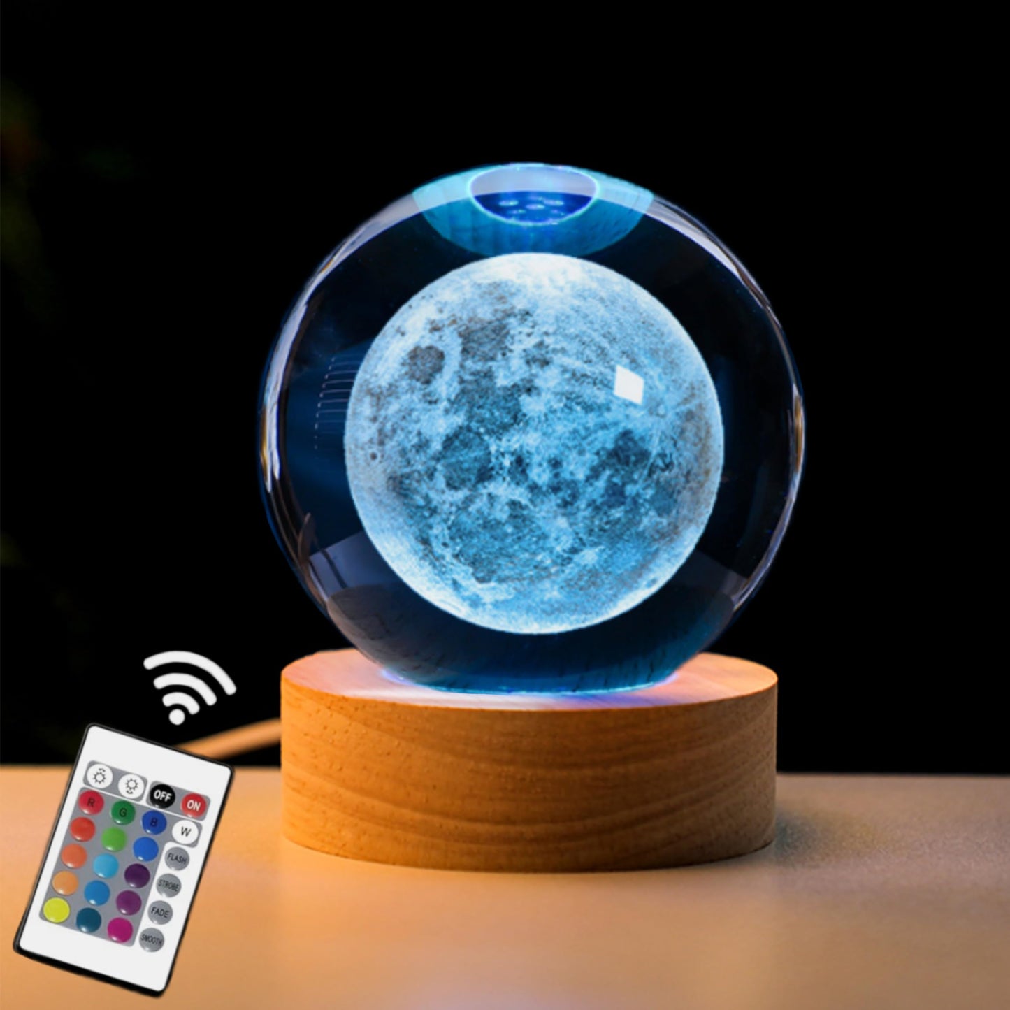 AOFEGRLT 3D Moon Crystal Ball with LED Stand, Remote Control, 16 Colors Change, Moon Figurine Glass Sphere Lamp Night Light Gifts for Women Kids(80mm)