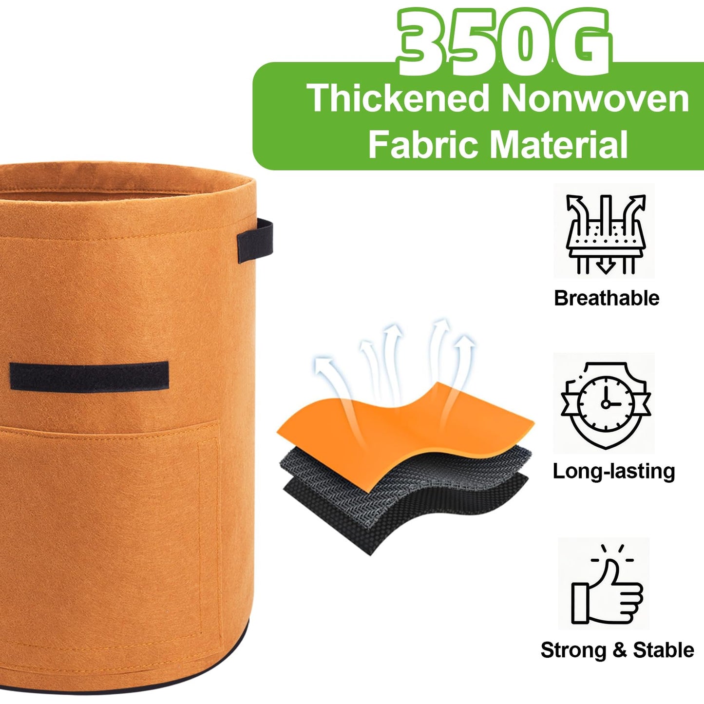 Homyhoo 4 Pack Potato Growing Bag with Flap 10 Gallon Planter Pots with Handles and Harvest Window for Potato Tomato and Vegetables, Black Green Orange and Beige