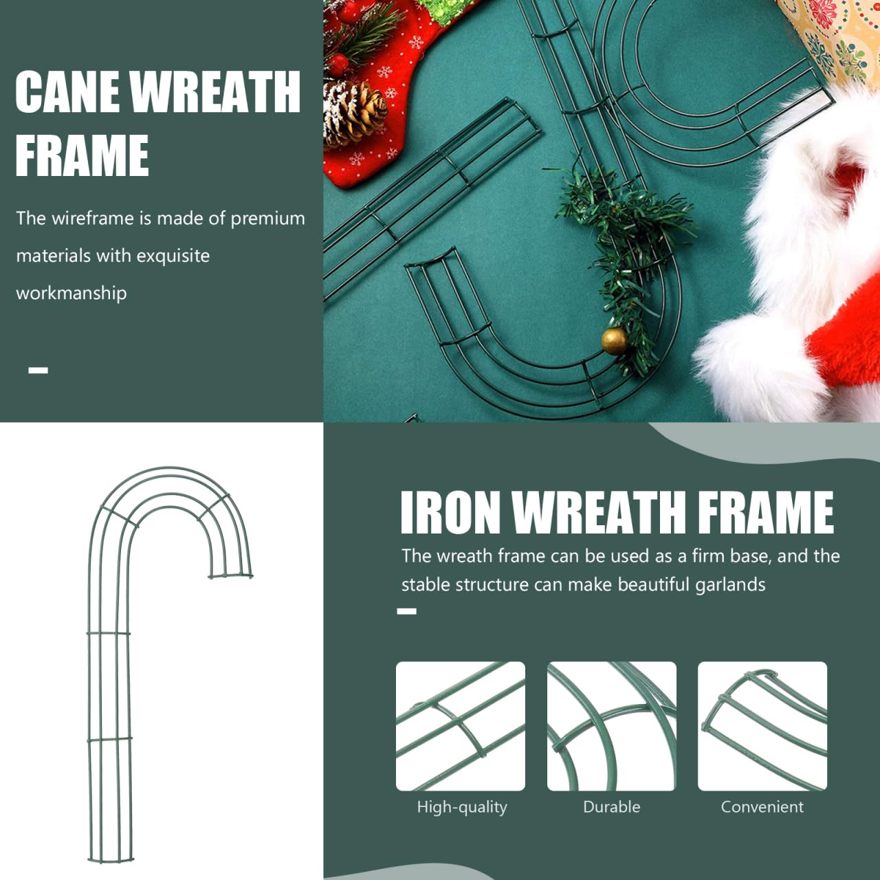 DECHOUS 4Pcs Candy Cane Wreath Frame Metal Christmas Candy Cane Shaped Wire Flower Frame J Letter Rings for DIY Christmas Decoration Indoor Outdoor Holiday, 12 Inch