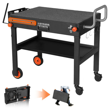 JiRiCHMi Blackstone Griddle Stand, Portable Outdoor Grill Table, Foldable Grill Cart With Wheels Fit 22 Inch or 17 Inch, Camping Folding Pizza Oven Tables Fit Ninja Grill and Weber，Blackstone Table