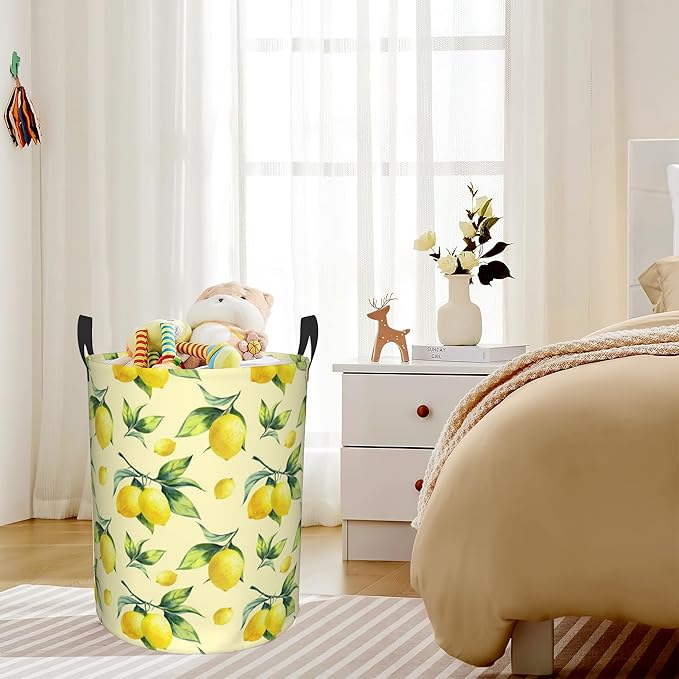 Lemon Yellow Laundry Basket, Waterproof Foldable Laundry Hamper, Dirty Clothes