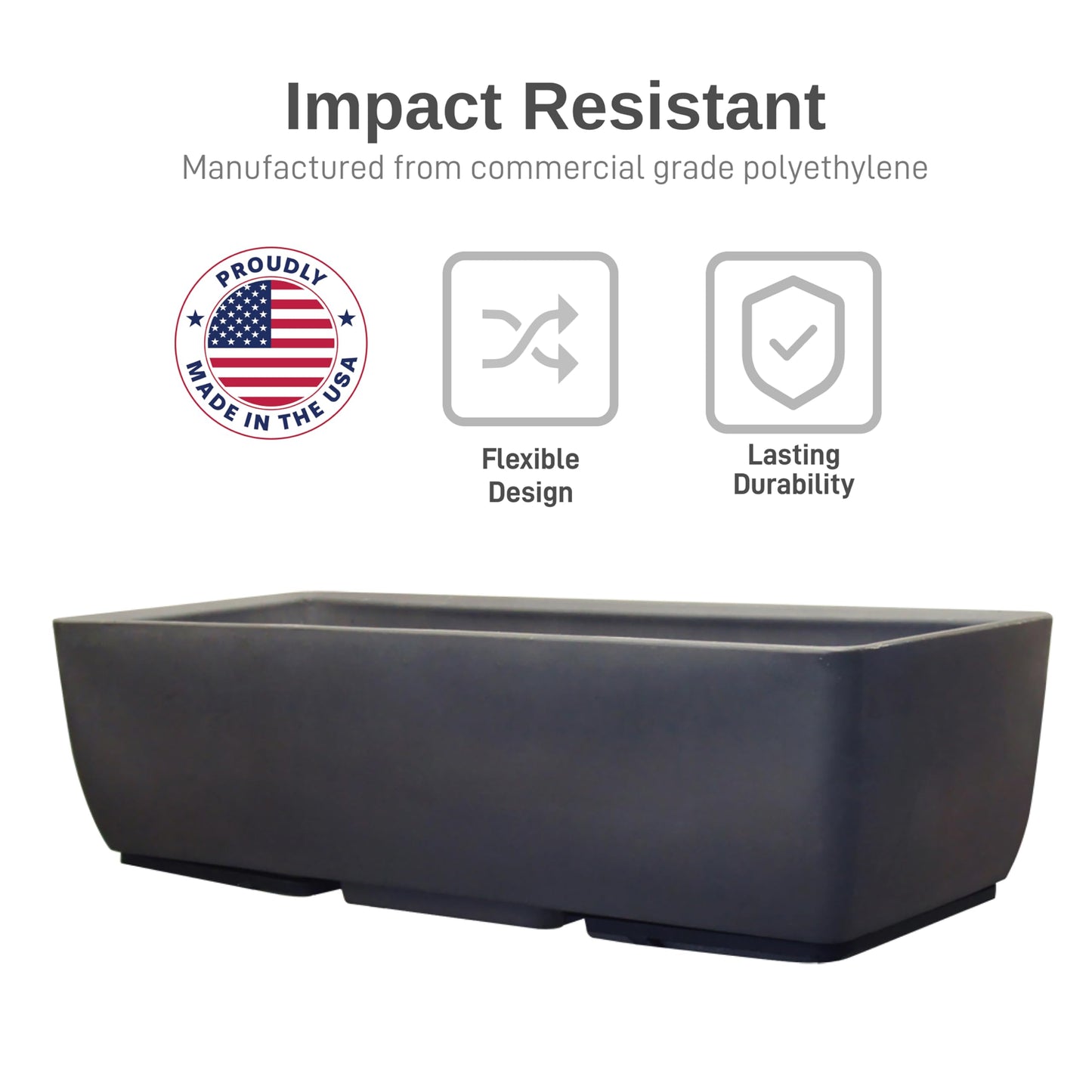 RTS Home Accents 30" Urban Rectangular Garden Planter, Graphite - Stylish, Durable, and Weather-Resistant Planter for Outdoor Gardens, Patios, and Urban Spaces