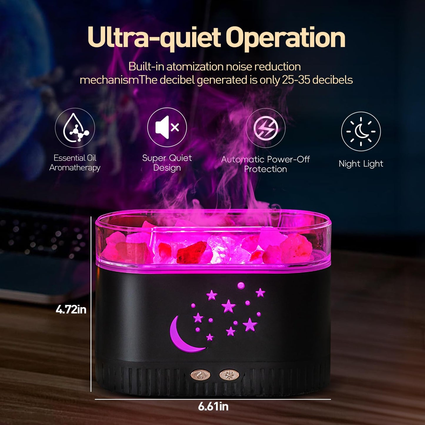 Himalayan Salt Lamp for Essential Oil Diffuser, Fireplace Flame Air Humidifier Diffuser, 7 Colors Aroma Diffuser, Humidifiers for Bedroom with Timer, Gift for Lover, Home, Office, Yoga, Gym 200mL