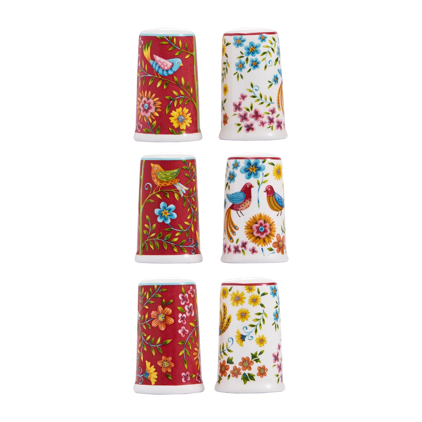 Bico Red Spring Bird Ceramic Salt & Pepper Shaker Set, for Kitchen or Decor, Dishwasher Safe