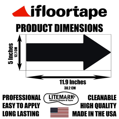 LiteMark Large Arrow Stickers, Durable Gloss Finish Black Arrow Decals for Floors, Walls, Direction Guidance - (12 Inch, Pack of 6 Arrows)