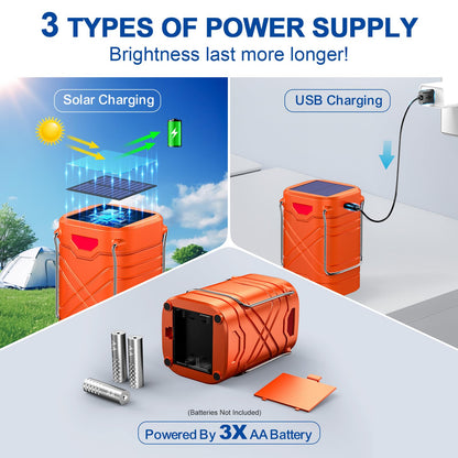 LETMY 4 Pack Camping Lantern, Rechargeable LED Lanterns, Solar Lantern Battery Powered Hurricane Lanterns Flashlight with 3 Powered Ways & USB Cable for Emergency, Power Outage, Hurricane Supplies