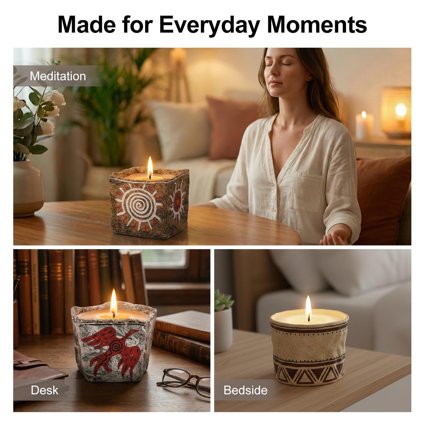 Geometric Balance Handmade Clay Empty Candle Holder – Hand-Painted Design, Refillable Candle Jars for Making Candles, Candle Tins Alternative (Geometric Balance)