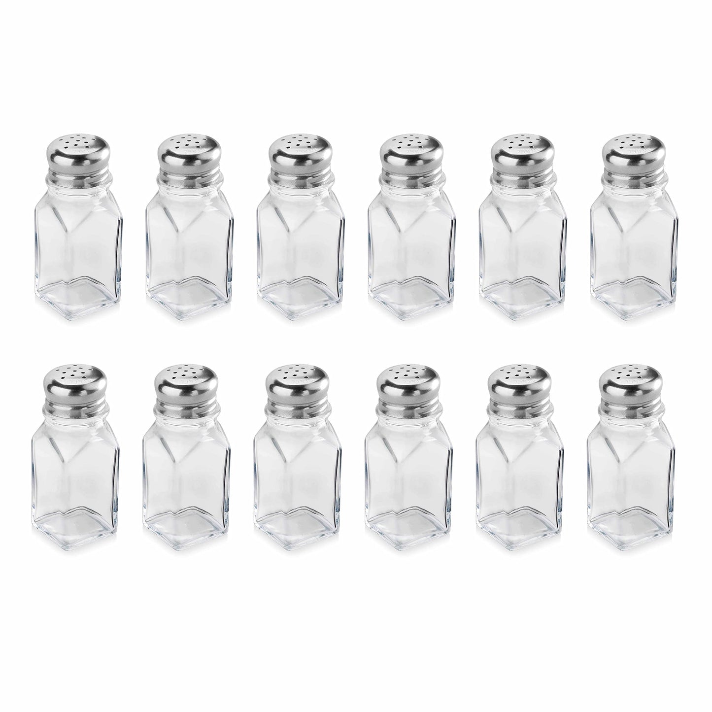 New Star Foodservice 22100 Glass Salt and Pepper Shaker with Stainless Steel Mushroom Top, Square, 2-Ounce, Set of 12