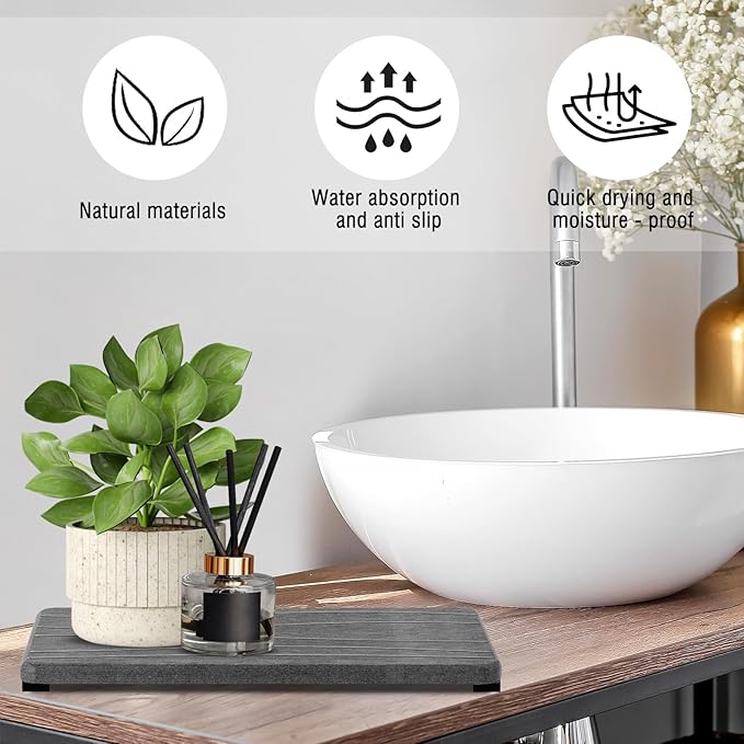 2PCS Water Absorbing Stone Tray, Fast Drying Stone Sink Tray, Water Absorbent