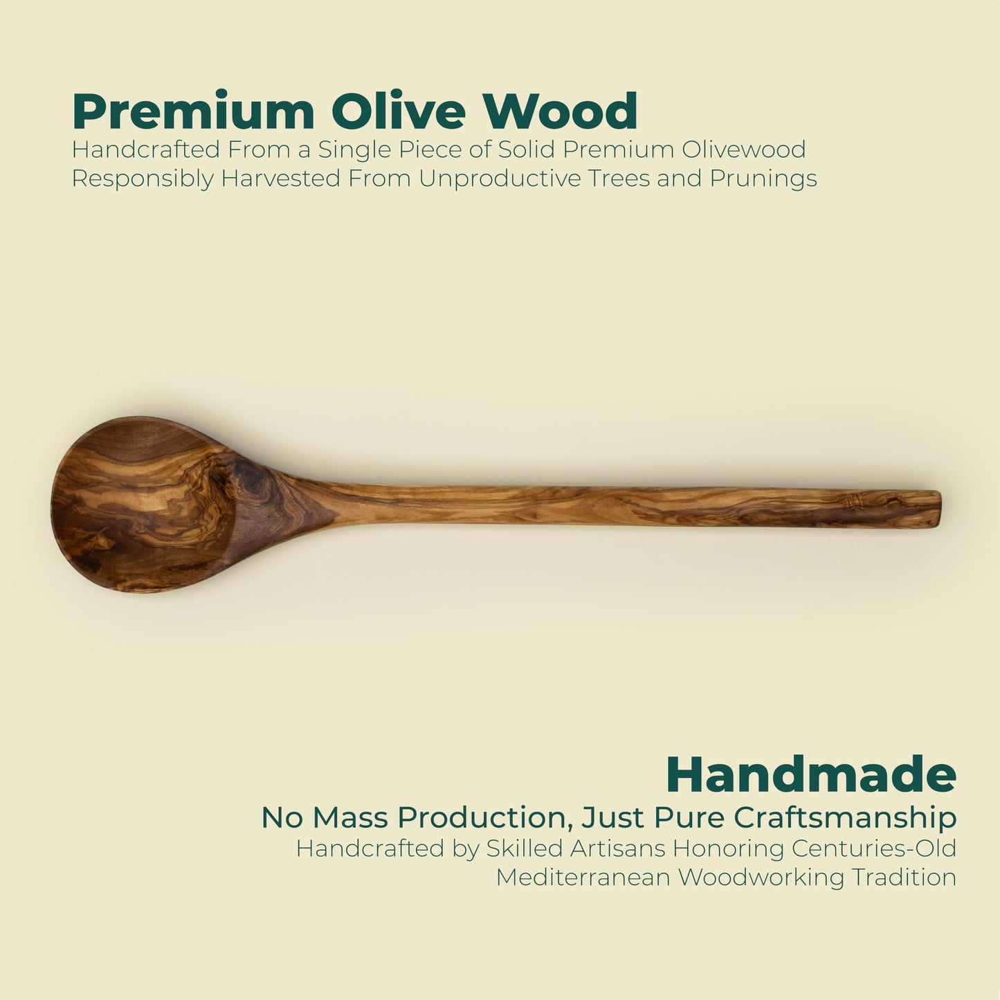 Sainte Olive 14.5 Inch Handmade Natural Olive Wood Cooking Spoon, Heat Resistant, Perfect for Nonstick Pans and Deep Pots
