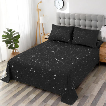 Pamnest Twin Size Bed Sheet Sets, Space Starry Deep Soft Microfiber 3 Pcs Bedding Sets for Kids and Adults Bedroom Bed Decor, Black Star Sky Flat, Fitted Sheet and Pillowcases