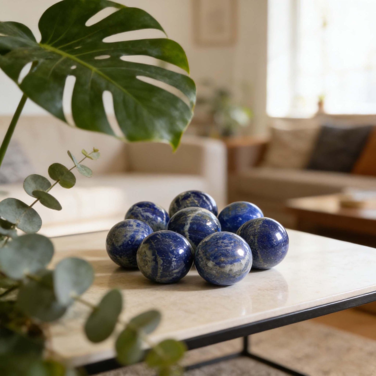AierCrystal Natural Stone Crystal Sphere Feng Shui Home Decoration Ball Positive Energy Scrying Orb for Meditation Tool for Spiritual Space Purification Globe Diameter 5-6cm Lapis Lazuli Sphere