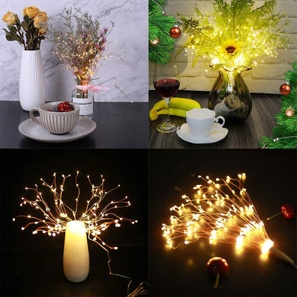 PXBNIUYA 2 Pack Starburst Sphere Lights,200 LLED Firework Lights, 8 Modes Dimmable Remote Control Waterproof Hanging Fairy Light, Copper Wire Light for Patio Parties Christmas (Battery Operated)