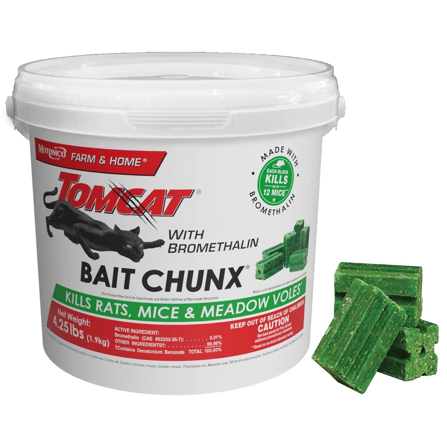 Tomcat with Bromethalin Bait Chunx Pail, Rat and Mice Control for Agricultural Use and Professional Applicators, 4.25 lbs.