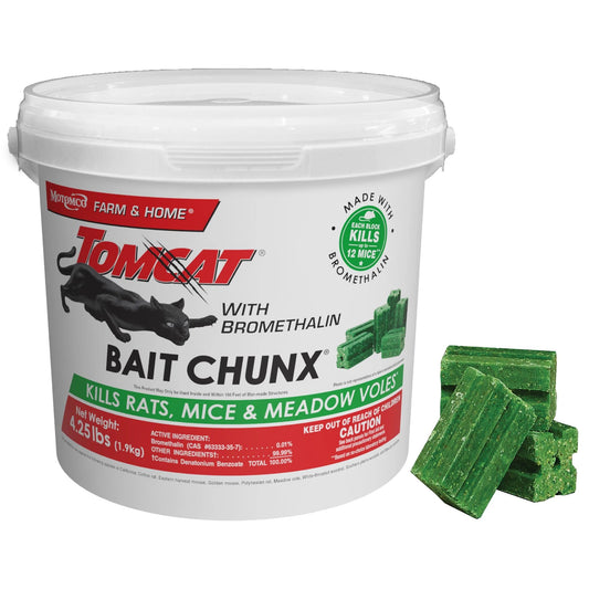 Tomcat with Bromethalin Bait Chunx Pail, Rat and Mice Control for Agricultural Use and Professional Applicators, 4.25 lbs.